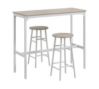 HOMCOM Set Tavolo Alto e 2 Sgabelli da Bar con Poggiapiedi Bianco e Rovere
