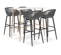 Set da bar da 5 pezzi, bianco e grigio con piano in MDF, gambe in metallo, effetto legno, 120 x 60 x 105 cm, 4 sgabelli ergonomici con schienale in rete, robusti, durevoli, moderni, per cucina, sala