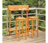 Set da bar da balcone in legno di acacia massiccio, trattato a olio, 90 x 37 x 122,5 cm, per giardino, terrazza, balcone, con 2 sgabelli e tavolo, ideale per piccoli spazi e gruppi da pranzo