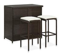 Set da Bar in Polyrattan Marrone, con Tavolo e 2 Sgabelli, Dimensioni 102x60x105 cm e 38x38x76 cm, Struttura in Acciaio e Rattan PE, Cuscini in Poliestere Bianco Crema for Esterno e Interno