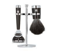 ZWILLING Set di rasoi con rasoio (3 pezzi con pennello da barba e supporto, adatto alle lame Gilette Fusion, set regalo), nero