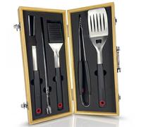Set da barbecue per uomini regalo - Set di posate da barbecue in acciaio inox - Spatola e spazzola per la pulizia 3-in-1 - Set da barbecue ideale per uomini, regali da barbecue per uomini (senza