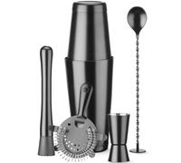Set da barman in tubo, shaker, misurino, colino, pestello, cucchiaio - nero