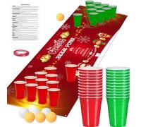 Set da Beer Pong per feste di Natale, per adulti, bicchieri di plastica da 473 ml, gioco per feste di Natale (rosso - Natale)