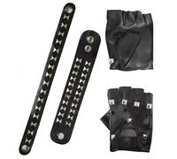 Set da Biker o Rocker con Guanti e Bracciali Borchiati, Adulto Unisex