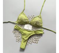 Set da bikini estivo da donna 2 pezzi con top a triangolo con laccetto frontale in tessuto ricamato con paillettes & slip bikini arricciati L,M,S,XL,XS,XXSAnimale,PianteTessuto