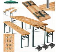 Set da birra Tectake® 3 pezzi, tavolo e panche, montaggio rapido, mobili da giardino in acciaio e legno, idrorepellente, tavolo pieghevole, set da birra con portabicchieri, tavolo 170x23x47,5 cm INVIT