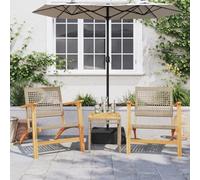 Set da Bistrot 3 pz Beige in Polyrattan e Legno Massello Acacia Salotto Giardino Per Esterno Tavolino Da Divano Tavolo Esterno Con Sedie Poltrone Da Giardino per Terrazza Piscina Cortile Terrazzo