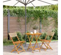 Set da Bistrot 3 pz Beige in Polyrattan e Legno Massello Set Salotto Da Esterno Tavolo E Sedie Da Esterno Tavolo Da Esterno Con Sedie Poltrone Da Giardino per Piscina Balcone Cortile Giardino