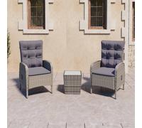 Set da Bistrot da Giardino 3 pz in Polyrattan e Vetro Grigio