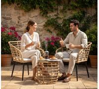 Set da Bistrot in Polyrattan Effetto Rovere con Tavolino e Sedie per Esterno - (48577)