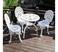 Set da bistrot per esterni, 3 pezzi, tavolo e sedie in ferro | Set da pranzo rotondo in alluminio con 3 sedie, antiruggine e resistente alle intemperie, per cortile e villa all'aperto