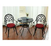 Set da bistrot per esterni, 3 pezzi, tavolo in alluminio pressofuso resistente alla ruggine con secchiello per il ghiaccio e 2 sedie imbottite, perfetto per giardino, patio e sala da pranzo in