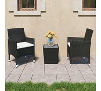 Set da Bistrot per Giardino 3 pz in Polyrattan e Vetro Nero Salotto Da Giardino Tavolo E Sedie Da Esterno Set Giardino Esterno Arredo Giardino Per Esterno per Balcone Cortile Esterno Giardino