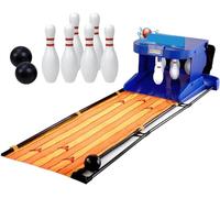 Set da bowling elettrico da interno, con reset automatico dei birilli e tabellone segnapunti a LED, pista scorrevole, 6 birilli e 2 palle, gioco arcade pieghevole per divertimento in famiglia, blu,