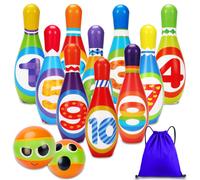 Set da bowling per bambini, giocattoli per bambini di 2, 3, 4 e 5 anni, 10 birilli in morbida schiuma colorata per interni, 2 palle da bowling st
