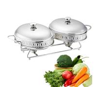 Set da Buffet con scaldavivande Ovale in Acciaio Inox, Contenitore Termico for Alimenti con Coperchio, Vassoio Termico in Acciaio Inox, Vassoio in Vetro, Servizio da Buffet(Silver)