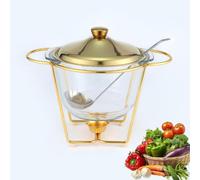 Set da Buffet con Scaldavivande Rotondo con Coperchio in Acciaio Inox E Cucchiaio, Porta-combustibile, per Buffet, Matrimoni, Feste, Banchetti, Eventi di Catering, Gold
