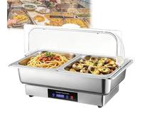 Set da buffet scaldavivande, posate e scaldavivande in acciaio inossidabile da 9,5 QT/9 L, controllo della temperatura regolabile e coperchio visivo, per feste, matrimoni, banchetti, even Double Grid