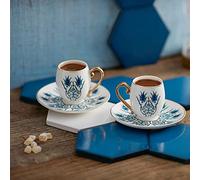 Set da caffè Karaca Iznik per 2 persone, 2x tazzina da espresso e 2x piattino, Demitasse robusta, bordo spesso per bere, Tazze da espresso, Set da espresso in porcellana