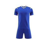 Set da calcio per bambini con pantaloncini e t-shirt, tuta da allenamento per la scuola, divisa sportiva in rete traspirante, tinta unita (colore blu scuro, 5-6 anni)