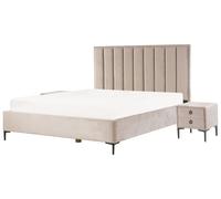 Set da camera da letto rivestiti in velluto tortora con due comodini 180 x 200 c