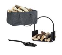 Set da camino con ceste per legna Cesto portalegna e borsa 27 L Acciaio 3 pz.