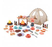 Set da campeggio per bambini con luci e suoni - 47 pezzi di giocattoli finti con tenda da gioco pop-up, falò realistico e attrezzatura da cucina per avventure per bambini al chiuso all'aperto, gioc