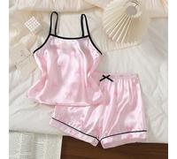 Set da casa a 2 pezzi per ragazze, top canotta e pantaloncini in finta seta, rosa e bianco a righe con fiocco, stampa motivo minimalista, stile sweet fashion, comodo 8Y,9Y,10Y,11Y,12YGrafico,A strisce