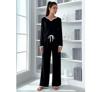 Set da casa da donna, 2 pezzi, scollo a V, maniche lunghe e pantaloni, abbigliamento casual per la casa