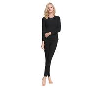 Set da casa da donna, pigiama da donna, pigiama taglie forti per donne, top e pantaloni casual girocollo set di biancheria intima termica comodo e caldo, 2 pezzi, tinta unita, Nero , 5XL