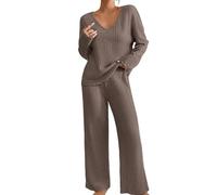 Set da casa lavorato a maglia per le donne nel Regno Unito, camicia da | Pigiama da donna in cotone a maniche lunghe, set da salotto da donna con scollo a V, leggero, vestibilità ampia