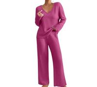 Set da casa lavorato a maglia per le donne nel Regno Unito, camicia da | Pigiama da donna in cotone a maniche lunghe, set da salotto da donna con scollo a V, leggero, vestibilità ampia