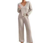 Set da casa lavorato a maglia per le donne nel Regno Unito, camicia da | Pigiama da donna in cotone a maniche lunghe, set da salotto da donna con scollo a V, leggero, vestibilità ampia