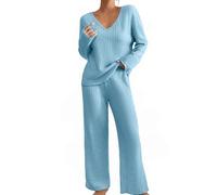 Set da casa lavorato a maglia per le donne nel Regno Unito, camicia da | Pigiama da donna in cotone a maniche lunghe, set da salotto da donna con scollo a V, leggero, vestibilità ampia