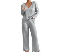 Set da casa lavorato a maglia per le donne nel Regno Unito, camicia da | Pigiama da donna in cotone a maniche lunghe, set da salotto da donna con scollo a V, leggero, vestibilità ampia