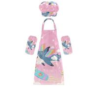Set da chef creativo con squali, rosa, regolabile, con tasche, idea regalo per bambini dai 3 ai 12 anni, squali, cartone animato, rosa, S