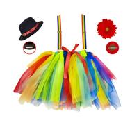 Set da clown, pagliaccio con tutù, bretelle con fiore e mini cappellinoTaglia ba
