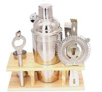 Set da Cocktail Shaker per Barman, Set da Bar con Supporto in bambù, 7 Pezzi, Sh 7 Pezzi, Shaker Professionale in Acciaio Inossidabile da 530 ml per Martini, Ideale per la Famiglia o Il Bar.