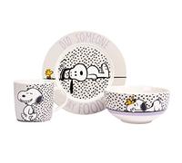 Set da colazione dei Peanuts Snoopy - Qualcuno ha detto cibo! Set di stoviglie 3 pezzi, piatto, ciotola e tazza in porcellana Bianco