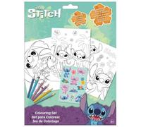 Set da colorare Disney Stitch da 15 pezzi per bambini, 8 fogli da colorare, 6 matite colorate e adesivi riutilizzabili, kit di attività ufficiale Disney, set artistico da viaggio, regali per ragazze e