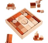 Set da costruzione - 50 pezzi di legno educativo per lo sviluppo della creatività, apprendimento cognitivo con una pratica di abilità motoria, baby -time per il ragazzo, 6.69x6.69x1.3 in
