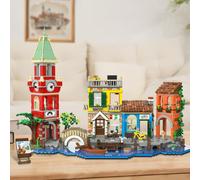 Set da costruzione per strada principale di Venezia per adulti-Città Riverside House con negozio di fiori a LED Pizzeria Decorazioni per la casa Architettura Mattoni
