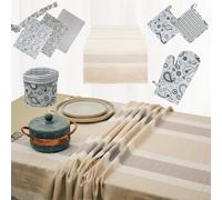 Set da Cucina 9 Pezzi Shanti Righe | Stile Minimal e Funzionalità Quotidiana - 140x240