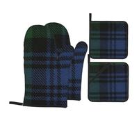 Set da cucina Black Watch Ancient Original Scottish Tartan Pattern composto da quattro pezzi, guanti e portapentole.