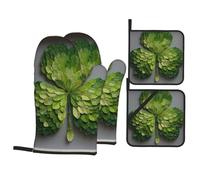 Set da cucina da 4 pezzi con stampa di trifoglio origami AKGFFDS con fodera morbida e isolamento spesso per cucina e barbecue all'aperto