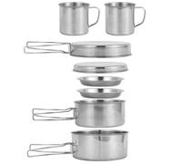 Set da cucina da campeggio, set di pentole e padelle in acciaio inossidabile per 3-4 persone, pentole da campeggio leggere e impilabili per escursioni, trekking picnic all'aperto