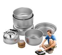 Set da cucina da trekking, set da cucina da campo | Fornelli da campeggio 10 pezzi,Pentole da campeggio in alluminio, pentole da campeggio per esterni