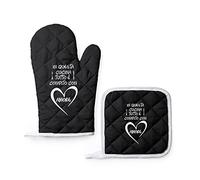 Set da Cucina Guanto e Presina Personalizzati "In Questa Cucina tutto è Condito con Amore" Colorati Idea Regalo Festa della Mamma del Papà Dei Nonni Speciale Compleanno Natale Cuochi Chef Famiglia