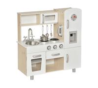 HOMCOM Cucina Giocattolo in Legno per Bambini con Lavandino e Fornelli, Pentole e Utensili in Acciaio, 74x30x81cm, Bianco Aosom